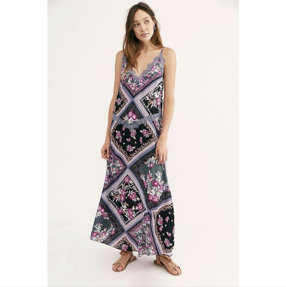 FREE PEOPLE Intimissimi Black and Pink Floral Maxi Dress